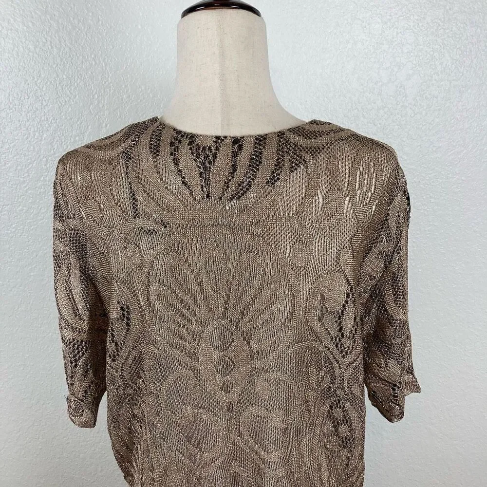 Vintage gold lace crochet short sleeve BoHo art deco fringe maxi long kimono 20*